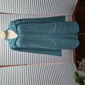 Aran Crafts Turquoise Cable Knit Wool Cardigan